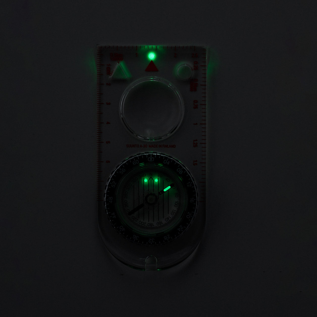 Suunto A-30 SH Metric baseplate compass with glow markings and metric scales for outdoor navigation