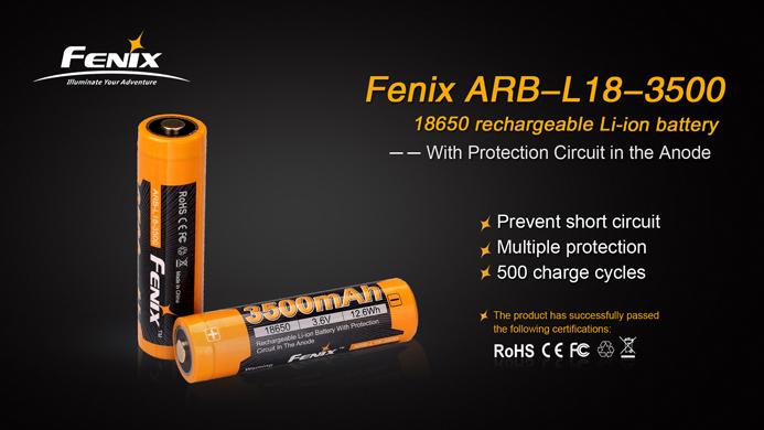Fenix ARB-L18-3500 18650 3500mAh protected Li-ion button top rechargeable battery for flashlights and high-performance devices