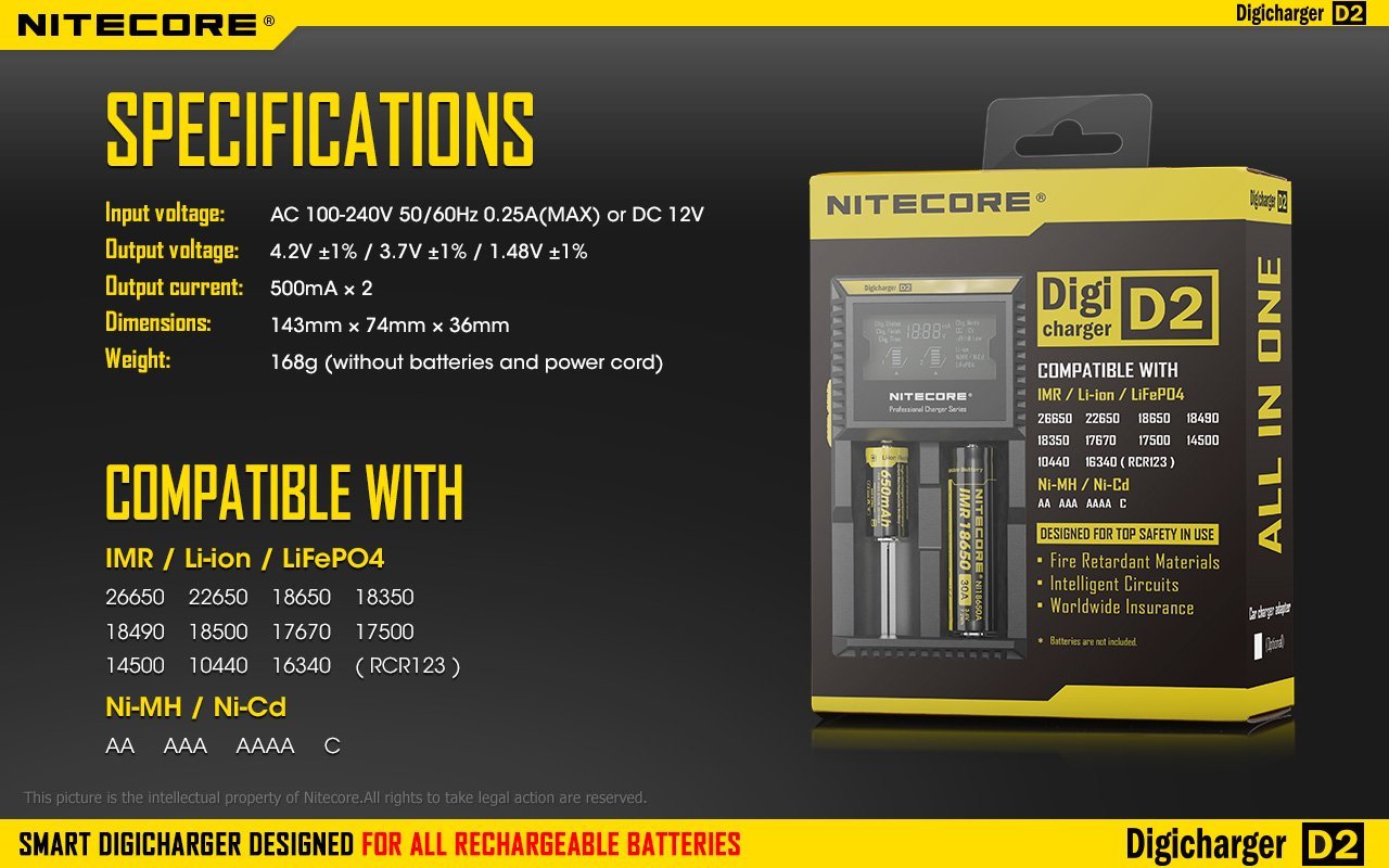 Nitecore D2 Digi Universal Battery Charger Battery Charger Nitecore