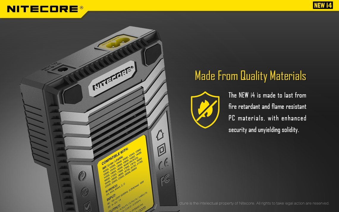 Nitecore New i4 Intellicharger four-slot universal smart battery charger compatible with Li-ion, Ni-MH, and Ni-Cd rechargeable batteries