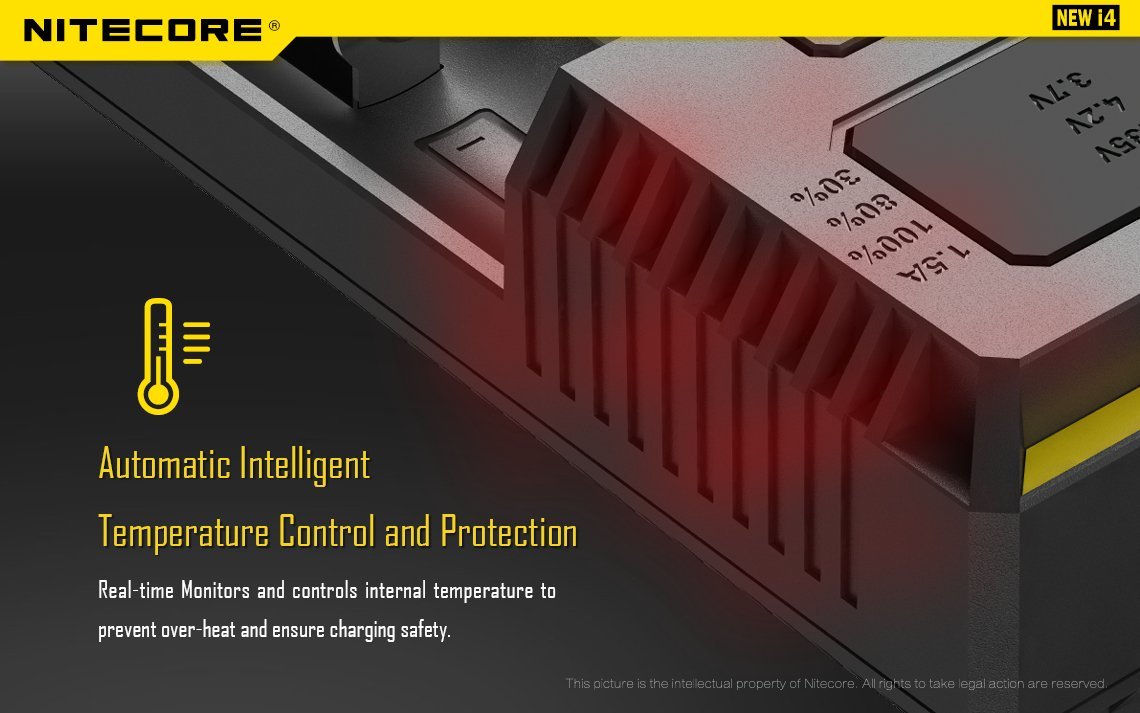 Nitecore New i4 Intellicharger four-slot universal smart battery charger compatible with Li-ion, Ni-MH, and Ni-Cd rechargeable batteries