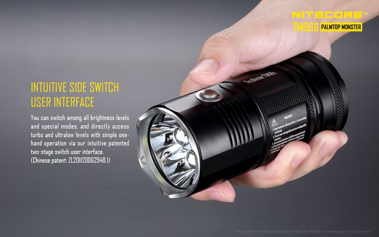 Nitecore TM06S Tiny Monster rechargeable LED flashlight with 4000 lumens brightness for search, camping, and professional lighting