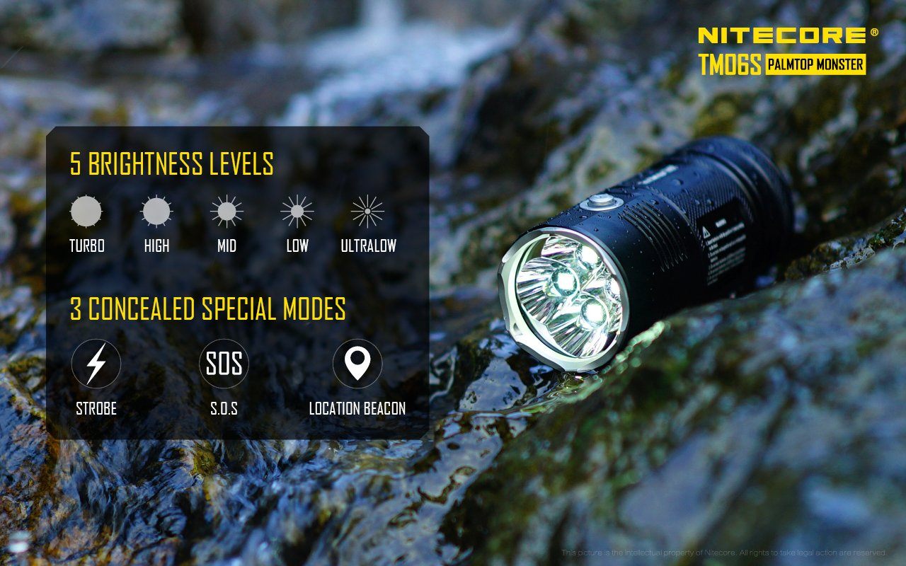 Nitecore TM06S Tiny Monster rechargeable LED flashlight with 4000 lumens brightness for search, camping, and professional lighting