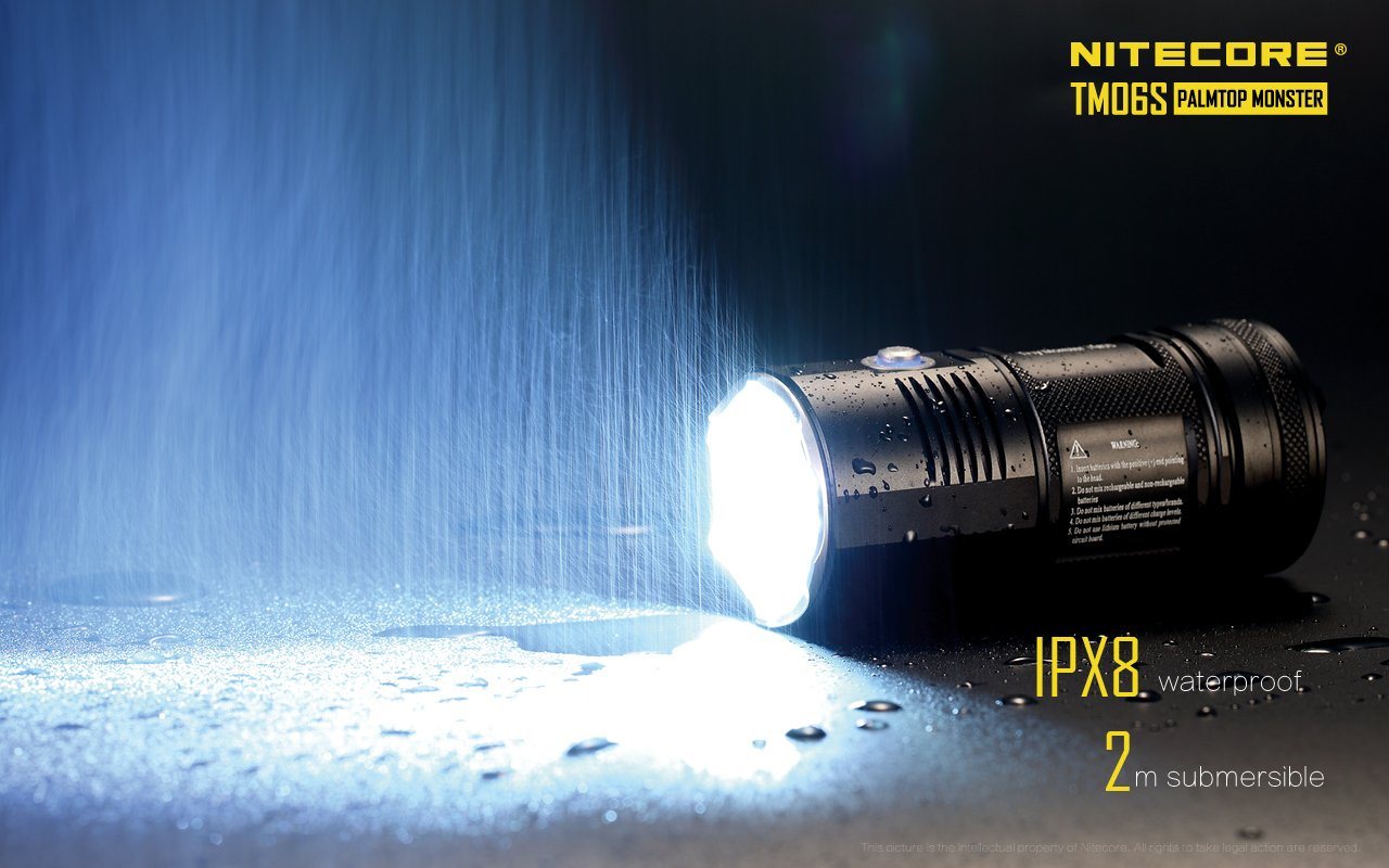 Nitecore TM06S Tiny Monster rechargeable LED flashlight with 4000 lumens brightness for search, camping, and professional lighting