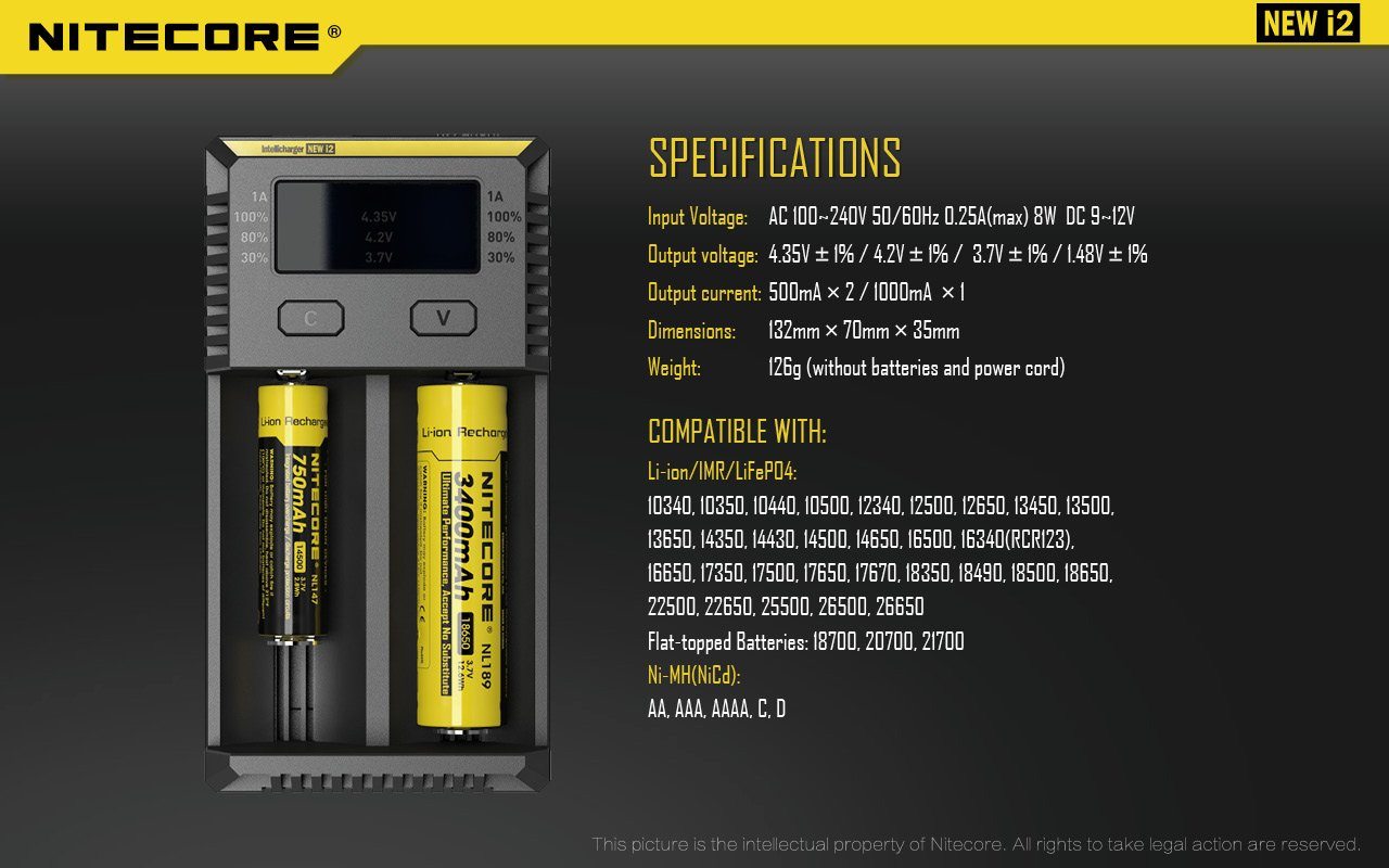 Nitecore New i2 Battery Charger with LED Display Charging Flashlight Battery Charger Nitecore