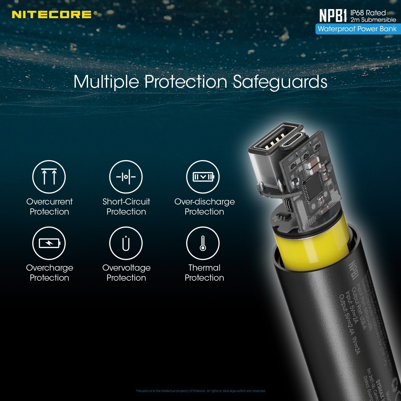 Nitecore NPB1 5000mAh waterproof portable USB power bank for charging phones, flashlights, and devices during outdoor adventures
