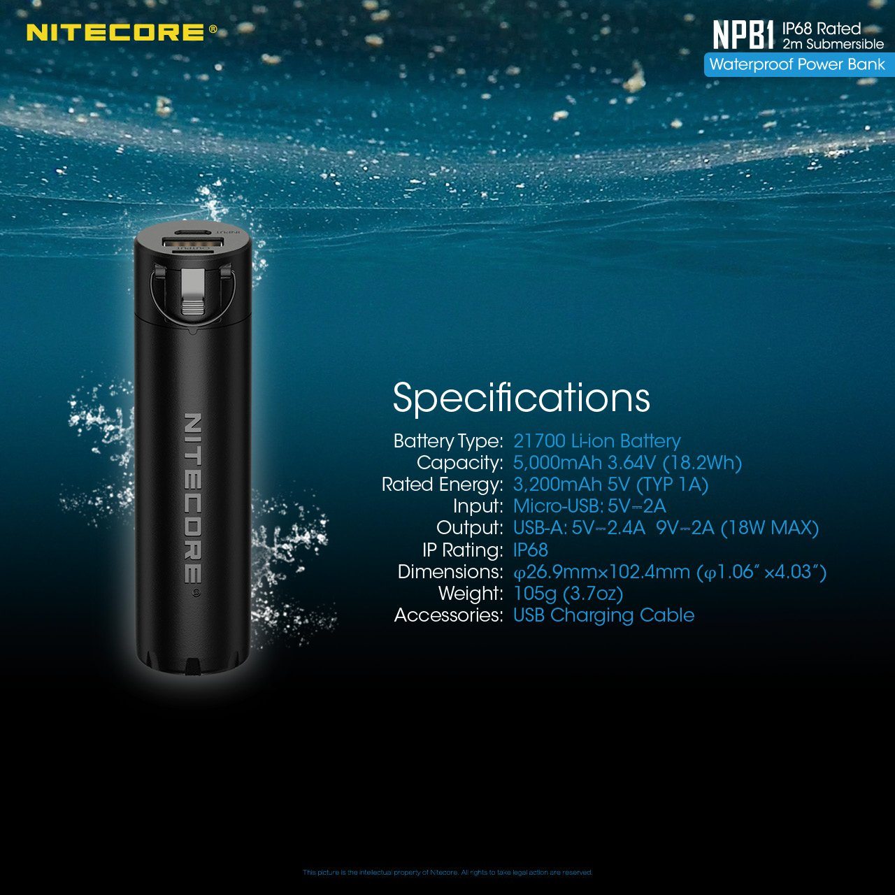 Nitecore NPB1 5000mAh Waterproof Power Bank Battery Charger Nitecore