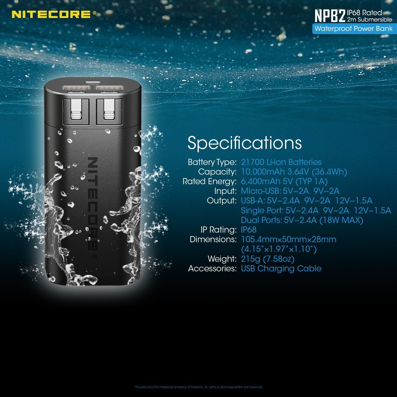 Nitecore NPB2 5000mAh Waterproof Power Bank Battery Charger Nitecore