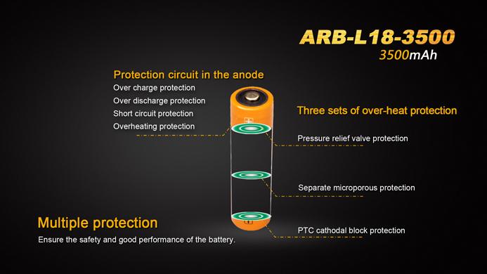 Fenix ARB-L18-3500 18650 3500mAh protected Li-ion button top rechargeable battery for flashlights and high-performance devices