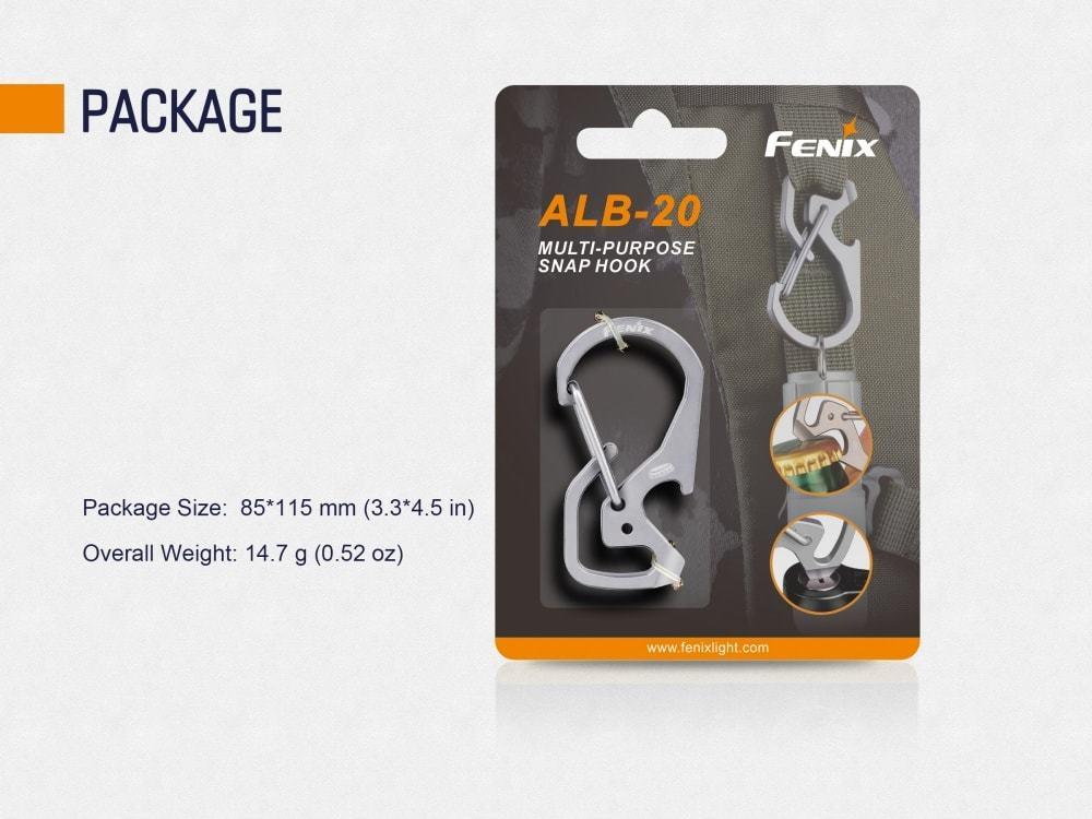 Fenix ALB-20 TC4 titanium alloy snap hook multi-purpose carabiner clip for keys, tools, camping, and outdoor gear