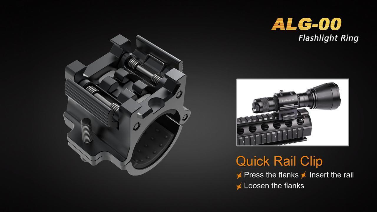 Fenix ALG-00 tactical flashlight rail mount for Picatinny rail systems providing secure attachment for hunting and tactical applications