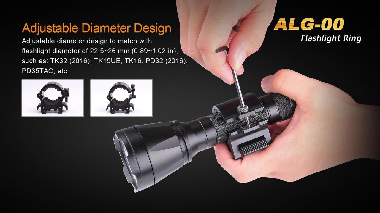 Fenix ALG-00 tactical flashlight rail mount for Picatinny rail systems providing secure attachment for hunting and tactical applications