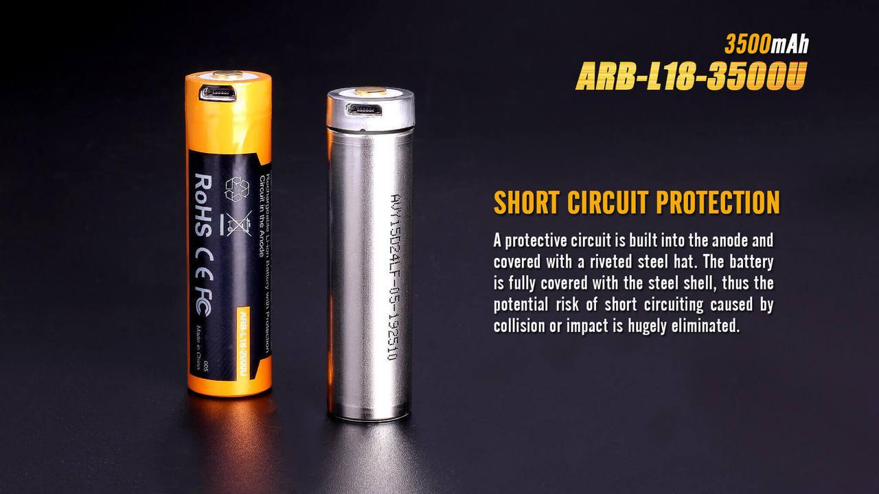 Fenix ARB-L18-3500U 18650 3500mAh 3.6V Protected Lithium Ion (Li-ion) Button Top Battery with Micro USB Charging Port Rechargeable Batteries Fenix