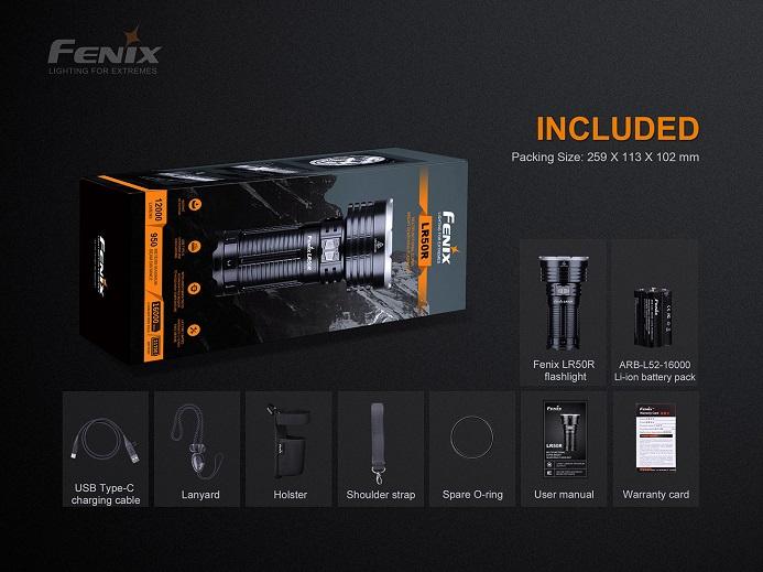Fenix LR50R rechargeable multifunctional LED searchlight with 12,000 lumens brightness for search, rescue, and outdoor professional lighting