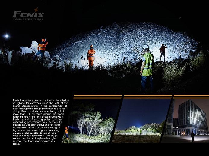 Fenix LR50R rechargeable multifunctional LED searchlight with 12,000 lumens brightness for search, rescue, and outdoor professional lighting