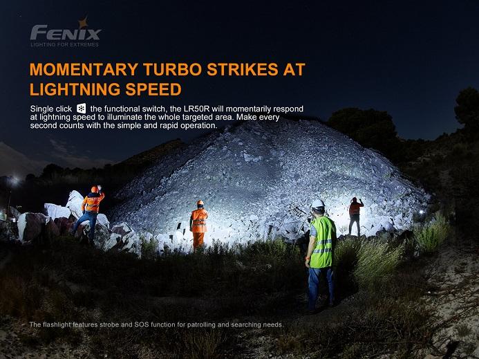 Fenix LR50R rechargeable multifunctional LED searchlight with 12,000 lumens brightness for search, rescue, and outdoor professional lighting