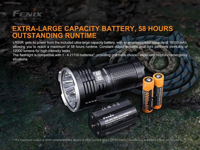 Fenix LR50R rechargeable multifunctional LED searchlight with 12,000 lumens brightness for search, rescue, and outdoor professional lighting