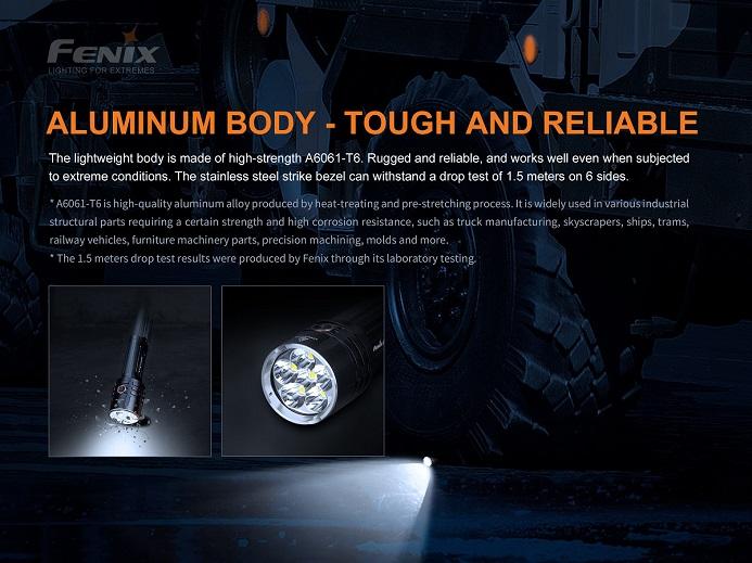 Fenix LR35R rechargeable LED flashlight with 10,000 lumens brightness for search, rescue, and professional outdoor lighting