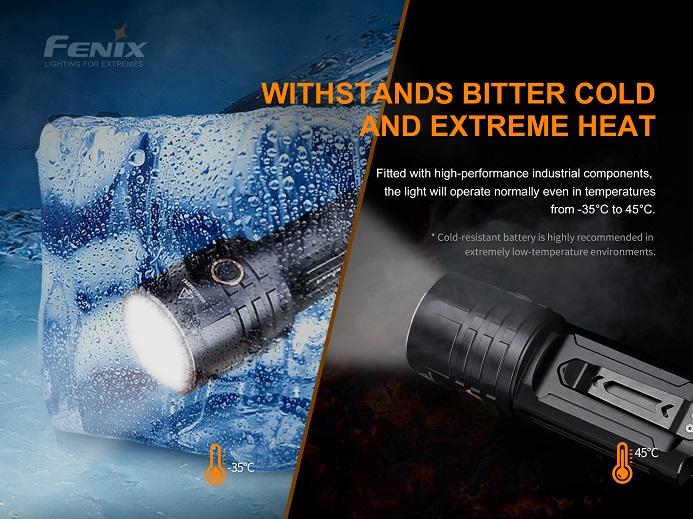 Fenix LR35R rechargeable LED flashlight with 10,000 lumens brightness for search, rescue, and professional outdoor lighting