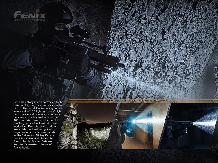 Fenix LR35R rechargeable LED flashlight with 10,000 lumens brightness for search, rescue, and professional outdoor lighting