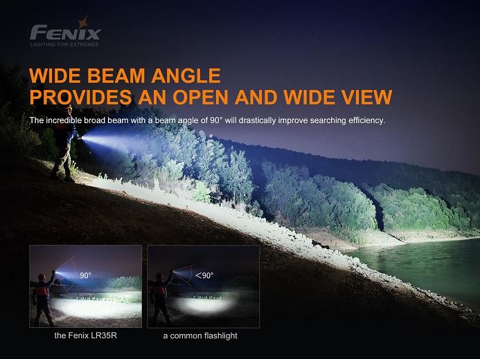 Fenix LR35R rechargeable LED flashlight with 10,000 lumens brightness for search, rescue, and professional outdoor lighting
