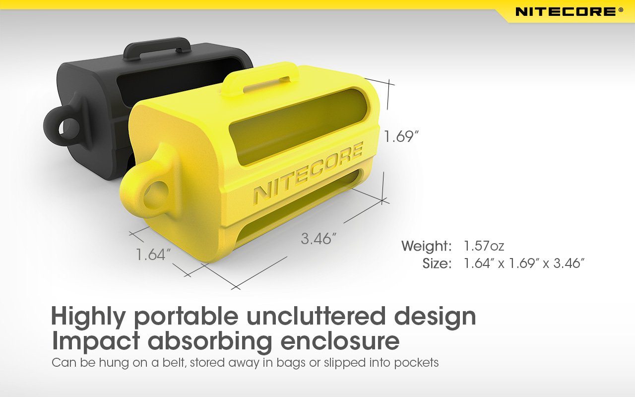 Nitecore NBM40 silicone battery magazine holder for storing four 18650 rechargeable batteries safely during travel and outdoor use