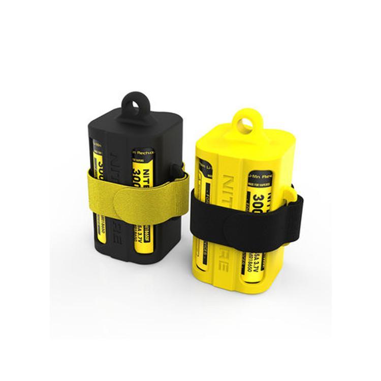 Nitecore NBM40 silicone battery magazine holder for storing four 18650 rechargeable batteries safely during travel and outdoor use
