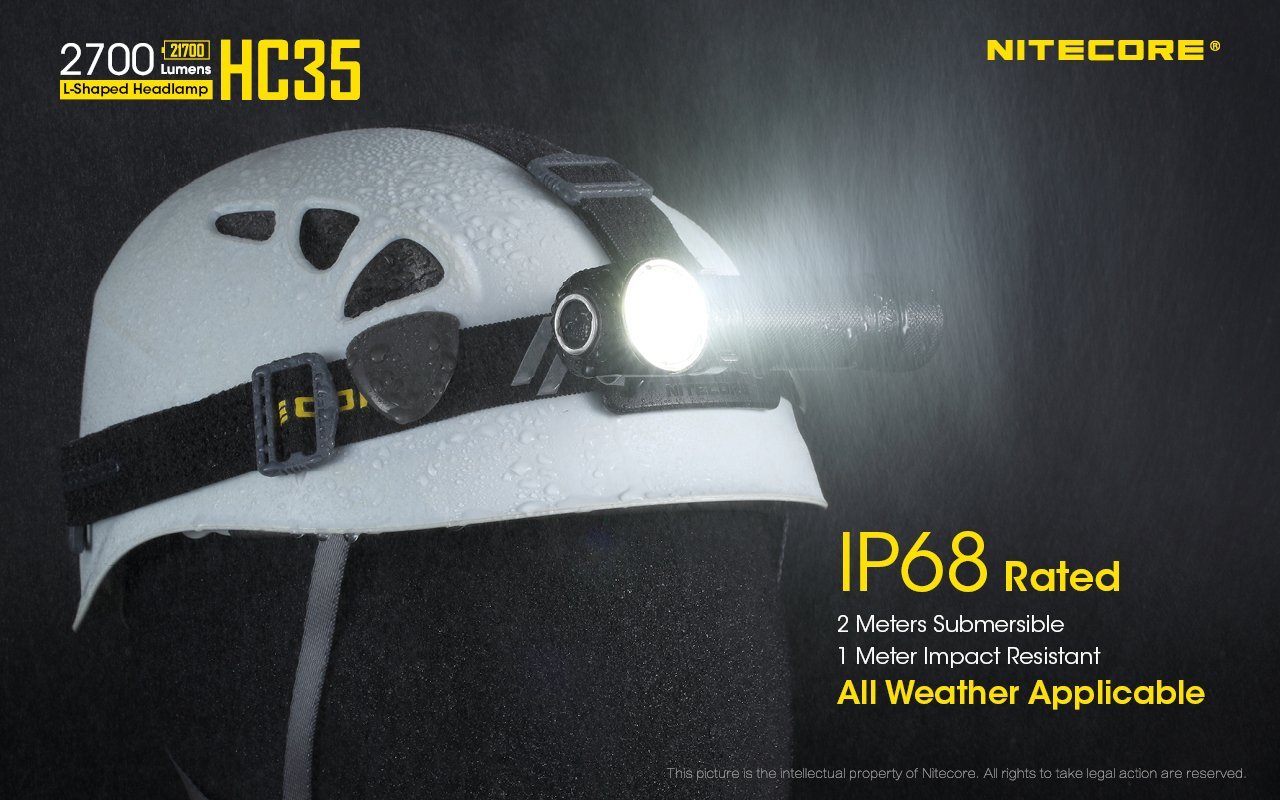Nitecore HC35 USB rechargeable L-shape detachable LED headlamp flashlight with 2700 lumens brightness for work, camping, and outdoor lighting