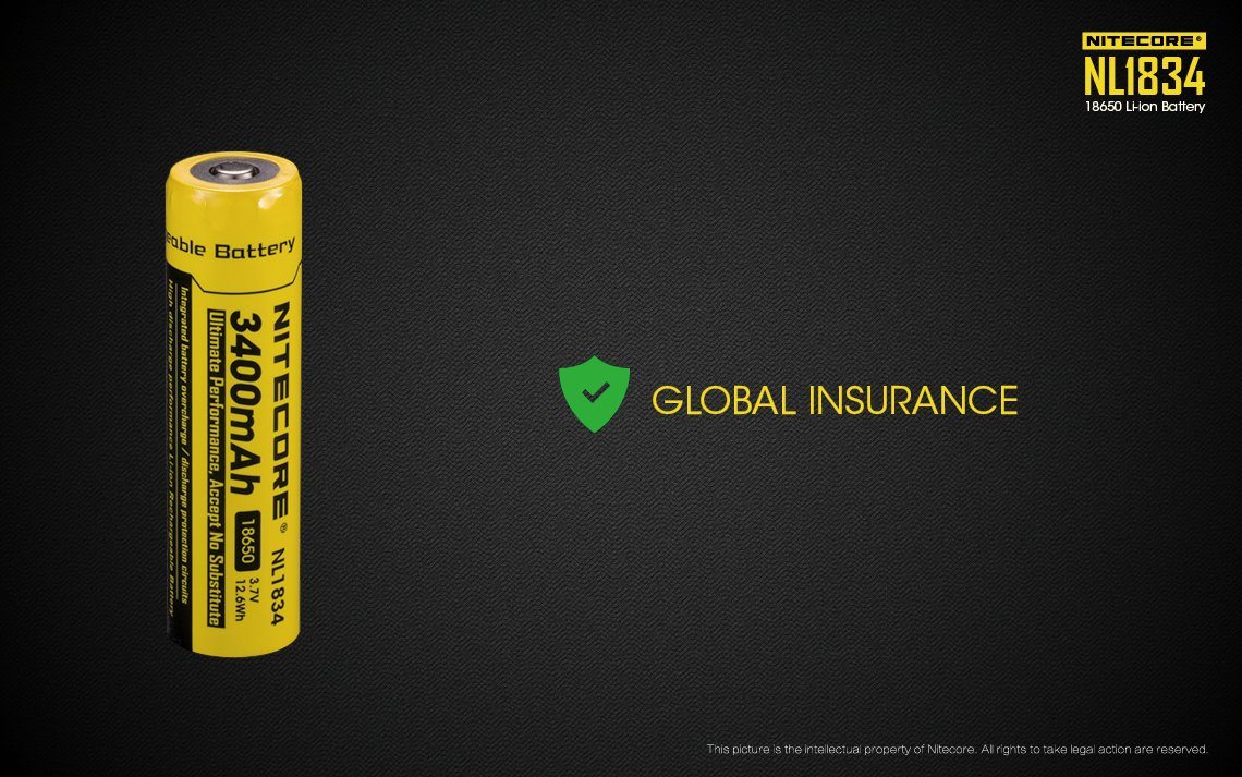 Nitecore NL1834 18650 3400mAh protected 3.7V Li-ion button top rechargeable battery for flashlights and high-performance electronics