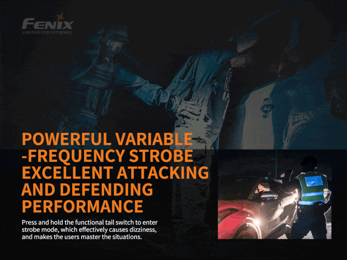 Fenix TK26R rechargeable tactical LED flashlight with 1500 lumens brightness and red, green, and white light outputs for hunting and duty use