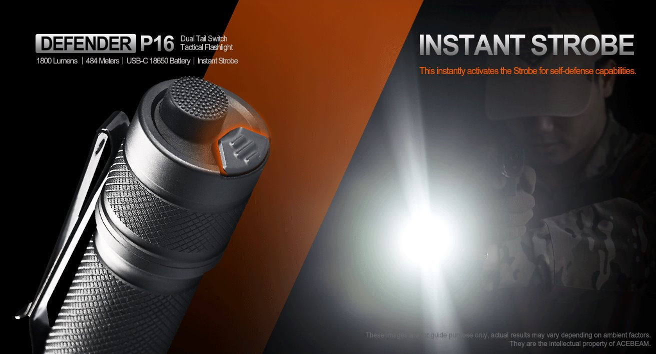 Acebeam Defender P16 - Black Flashlight Acebeam