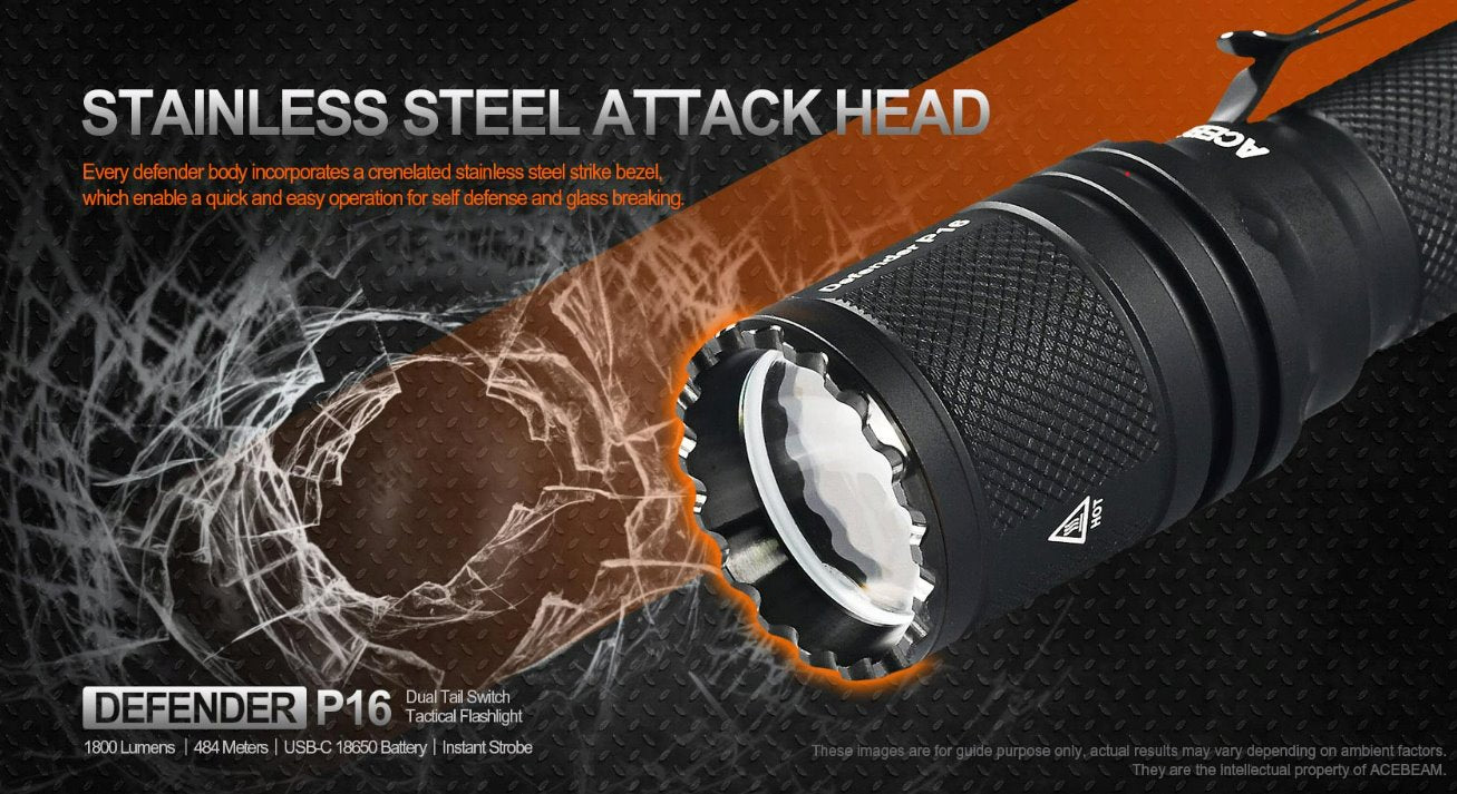 Acebeam Defender P16 - Black Flashlight Acebeam
