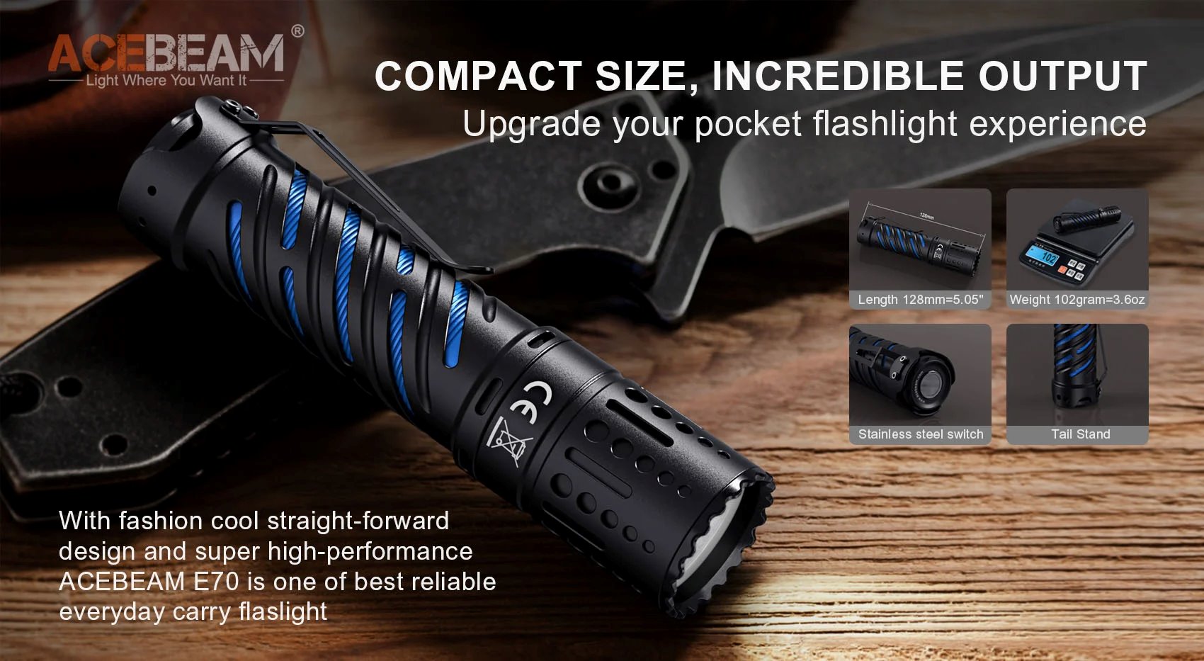 Acebeam E70 Aluminium EDC Flashlight Flashlight Acebeam