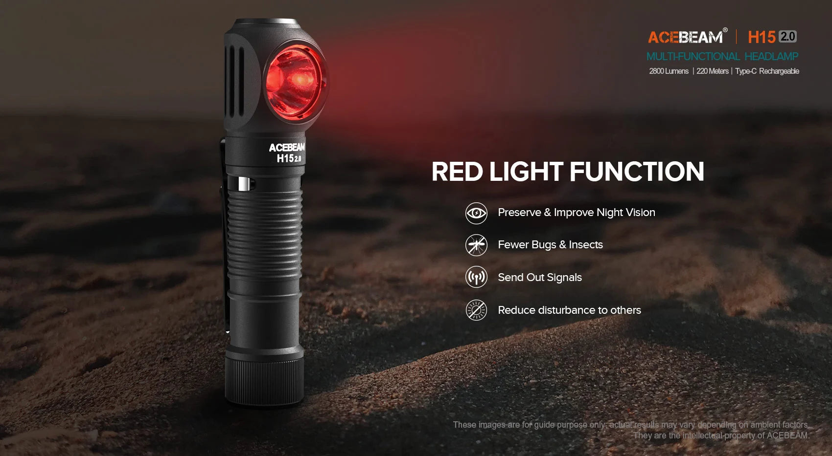 Acebeam H15 2.0 Outdoor Rechargeable Headlamp - 2800 Lumens Acebeam