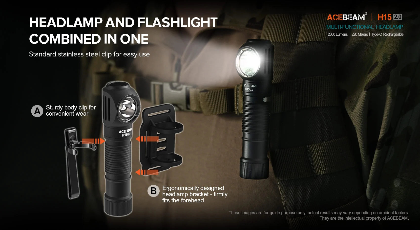 Acebeam H15 2.0 Outdoor Rechargeable Headlamp - 2800 Lumens Acebeam