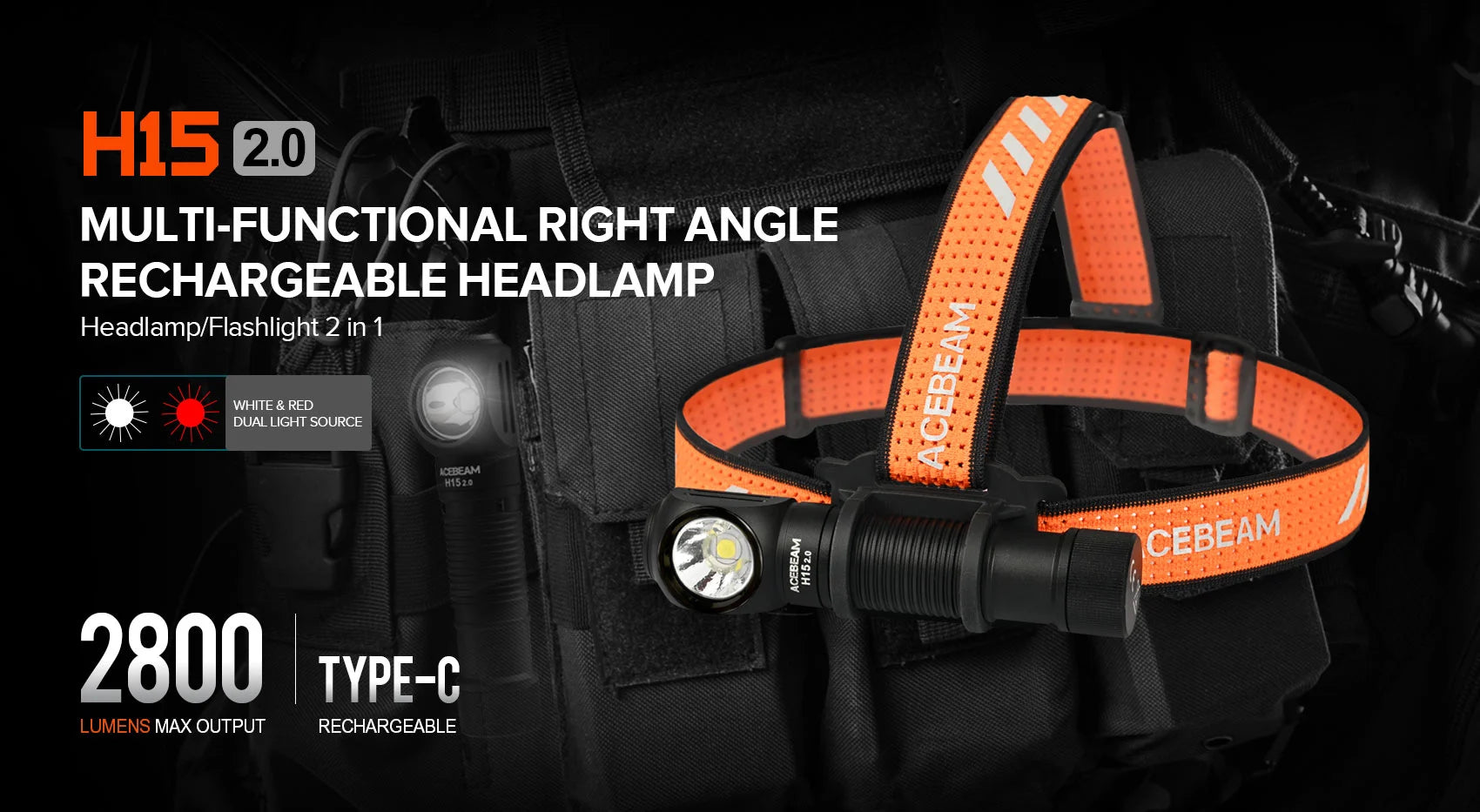 Acebeam H15 2.0 Outdoor Rechargeable Headlamp - 2800 Lumens Acebeam