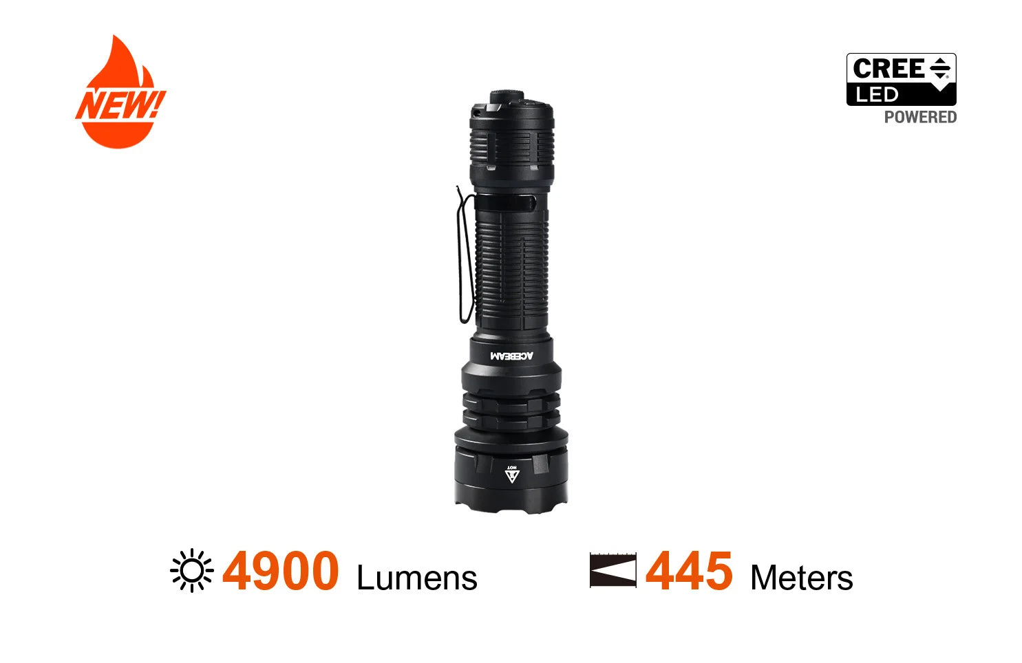 Acebeam P17 rechargeable tactical LED flashlight with 4900 lumens brightness for military, duty, and outdoor professional use