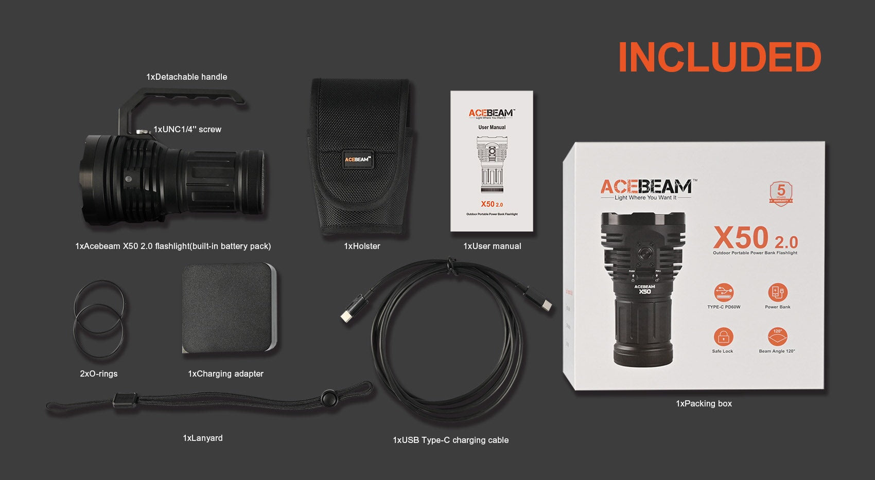 Acebeam X50 2.0 Powerful Flashlight - 45000 Lumens Flashlight Acebeam