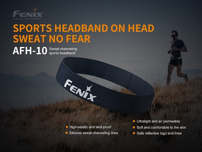 Fenix AFH-10 adjustable headband with built-in sweatband for LED headlamps, running, and outdoor activities