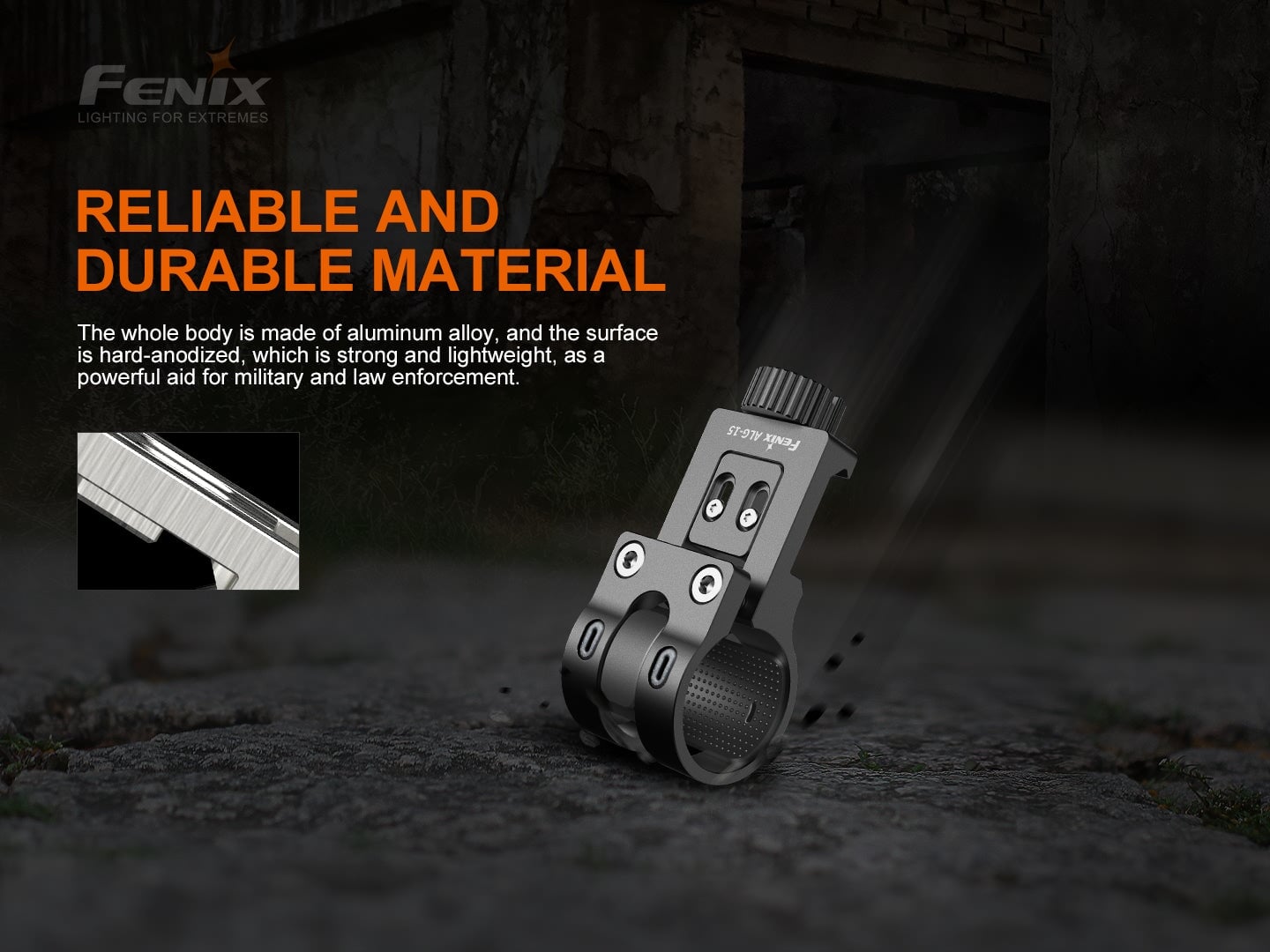 Fenix ALG-15 tactical flashlight rail mount for Picatinny rails made of durable aluminum for military, duty, and hunting applications