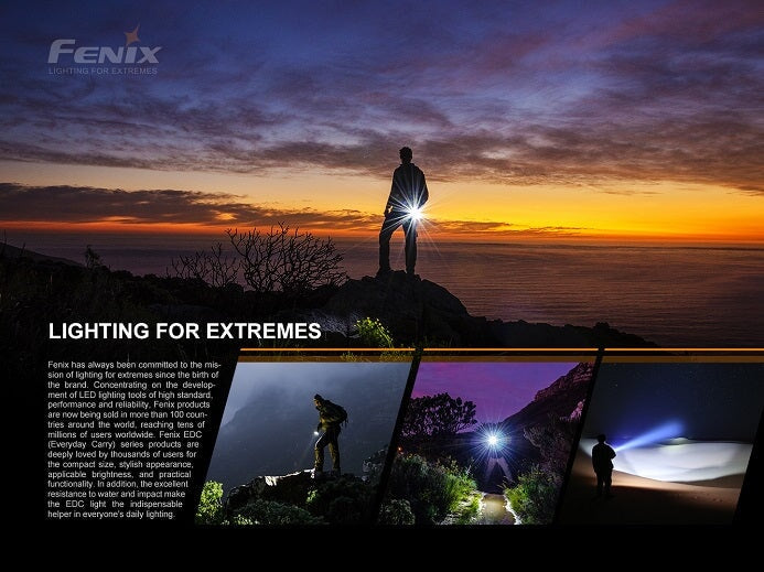 Fenix E-Star self-powered rechargeable LED emergency flashlight with 100 lumens brightness for travel, camping, and power outage use