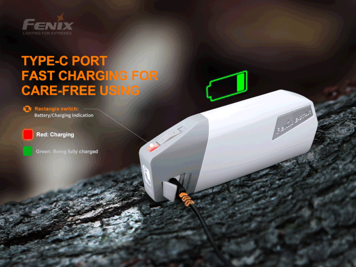 Fenix E-Star self-powered rechargeable LED emergency flashlight with 100 lumens brightness for travel, camping, and power outage use