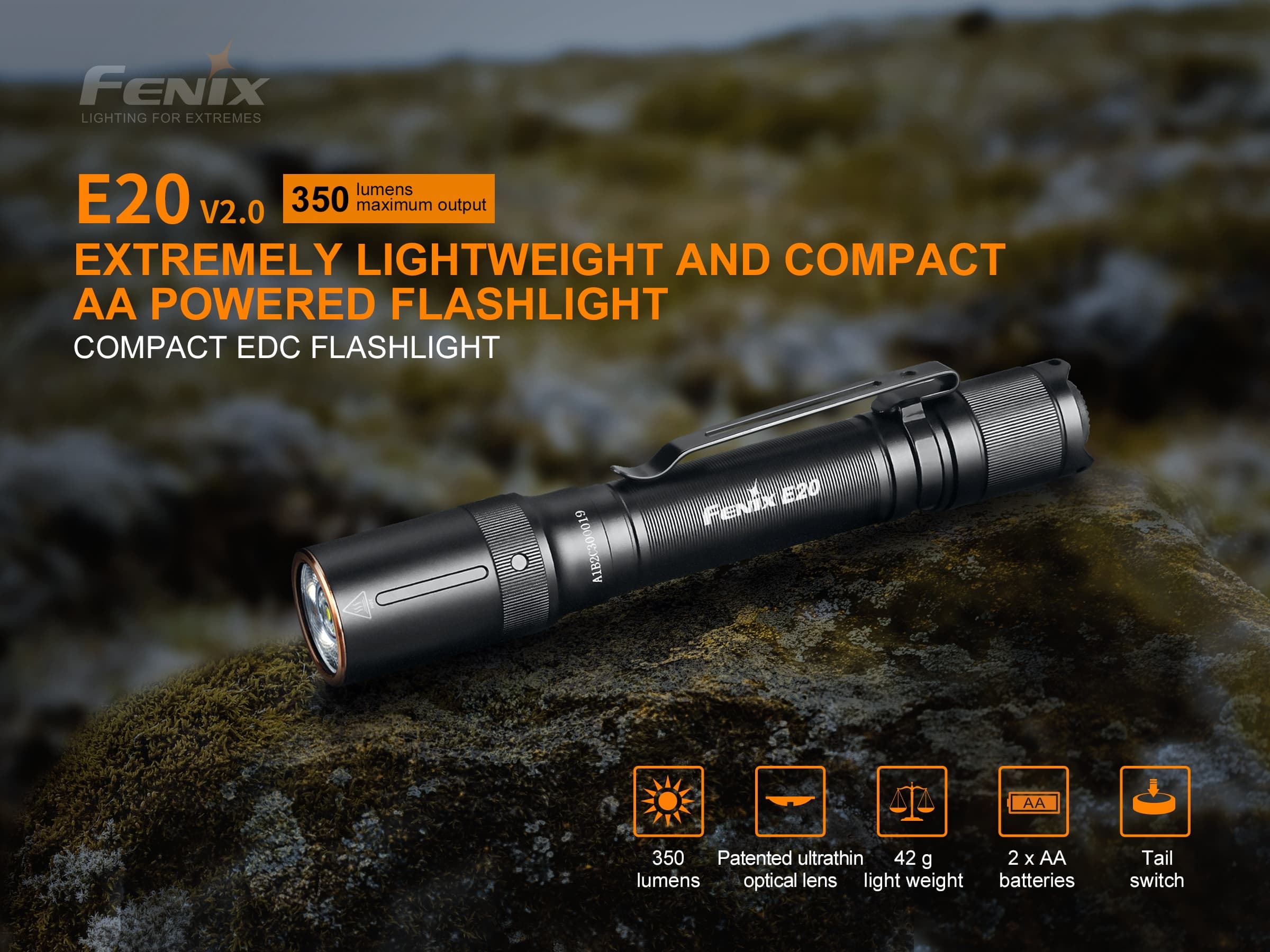 Fenix E20 v2.0 EDC AA Flashlight - 350 lumens Flashlight Fenix