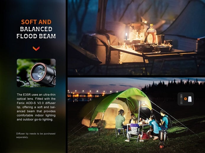 Fenix E35R rechargeable high-performance EDC flashlight with 3100 lumens brightness for outdoor, professional, and everyday lighting
