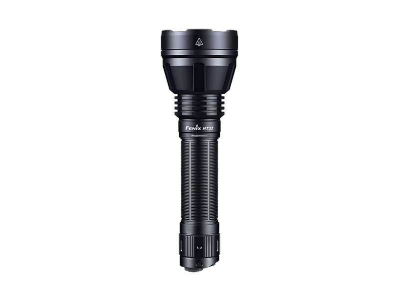 Fenix HT32 rechargeable LED flashlight with 2500 lumens brightness and red, green, and white light outputs for outdoor and hunting use