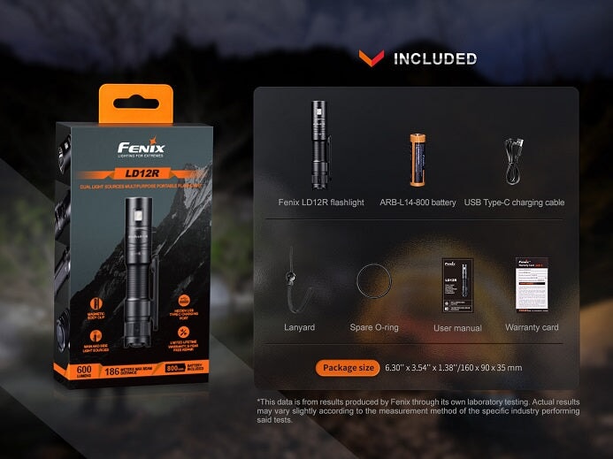 FENIX LD12R DUAL LIGHT SOURCE MULTIPURPOSE RECHARGEABLE FLASHLIGHT Fenix