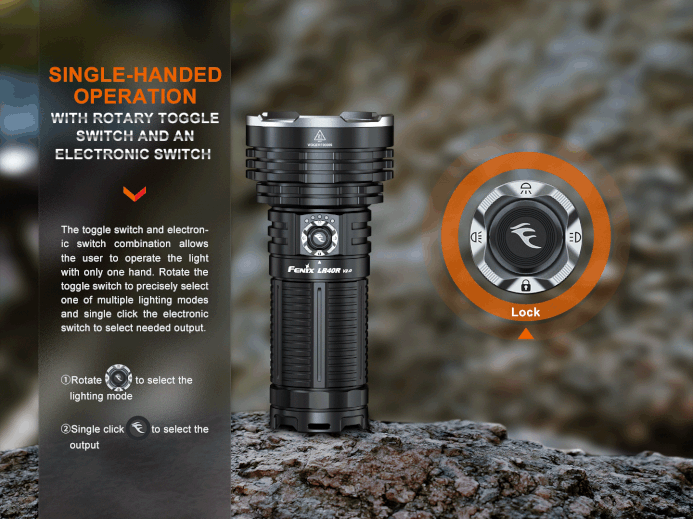 Fenix LR40R V2.0 rechargeable LED flashlight with 15,000 lumens brightness for search, rescue, and outdoor professional applications