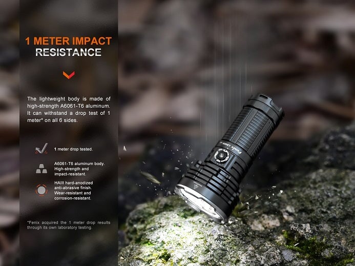 Fenix LR40R V2.0 rechargeable LED flashlight with 15,000 lumens brightness for search, rescue, and outdoor professional applications