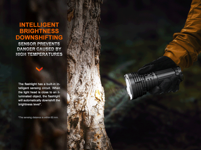 Fenix LR40R V2.0 rechargeable LED flashlight with 15,000 lumens brightness for search, rescue, and outdoor professional applications