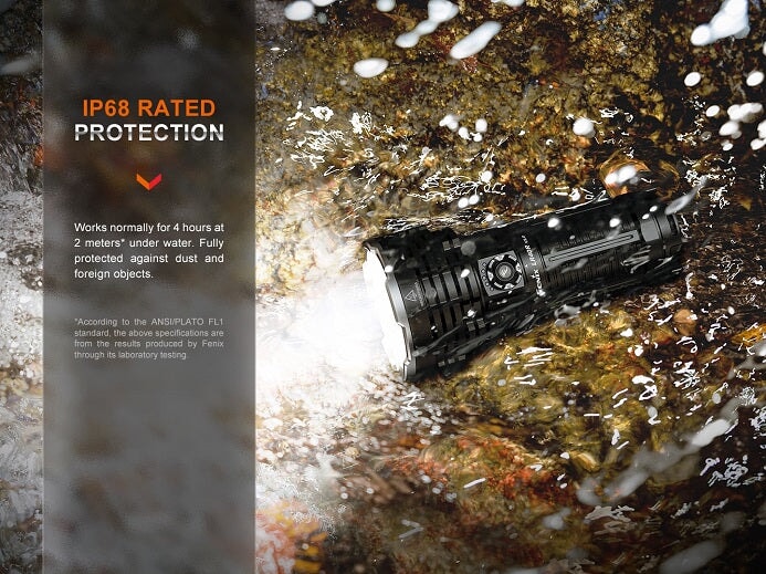 Fenix LR40R V2.0 rechargeable LED flashlight with 15,000 lumens brightness for search, rescue, and outdoor professional applications